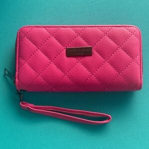 Pink Quilted Wallet with Wrist Strap